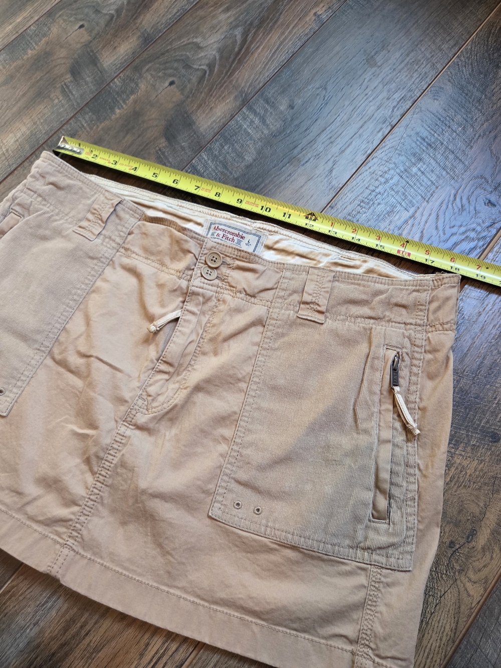 Abercrombie & Fitch Y2K Cargo Micro Mini Skirt Tan Corduroy Patchwork L EUC - Picture 5 of 7